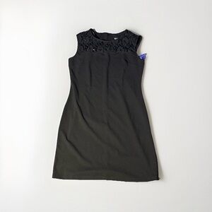 SLNY Black Sleeveless Lace Embellished Midi Dress Sz 16 NWT